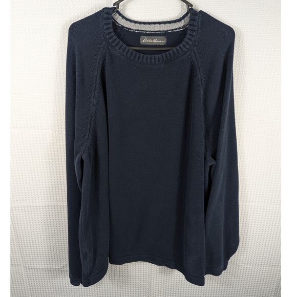 Eddie Bauer XL Navy Knit Sweater Mens Long Sleeve Crewneck Pullover Casual - Picture 1 of 5